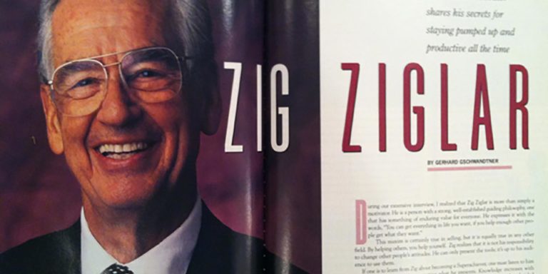 A photo of a spreadk from a magazine featuring Zig Ziglar