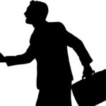 A black silhouette of a salesman holding a briefcase.