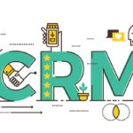 Teal and yellow graphic surrounding “CRM”.