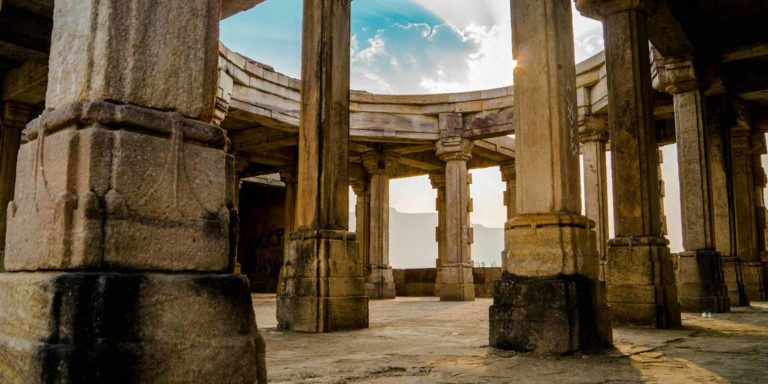 Greek style pillars form an outside room.