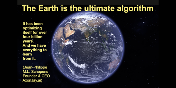 A picture of earth with text around it.