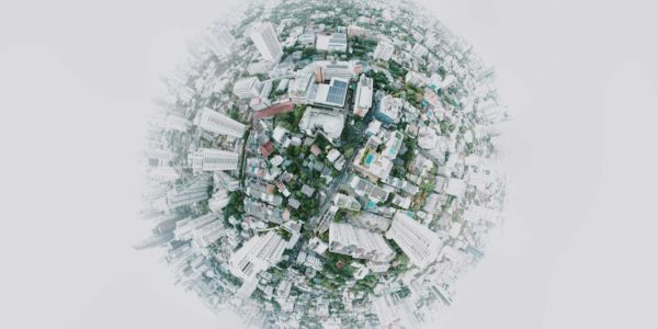 A global view of a city.